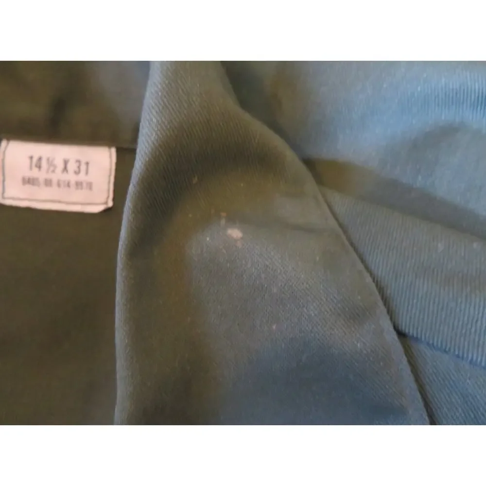 Military Utility Shirt, Green 50/50 Poly Cotton Sz 14.5 x 31 1980s
